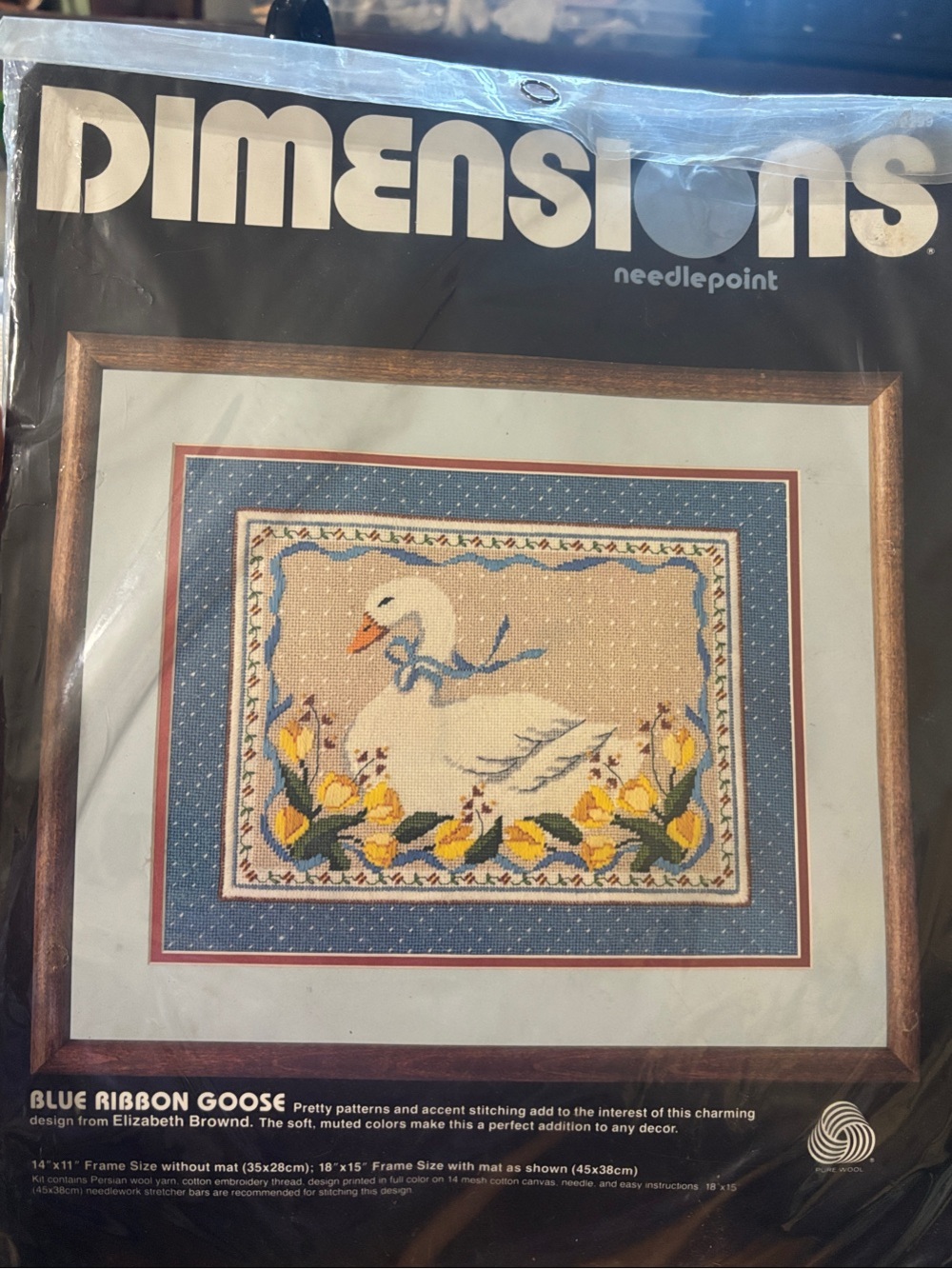 Dimensions Blue Ribbon Goose Needlepoint Wall Art - White, Blue, Yellow